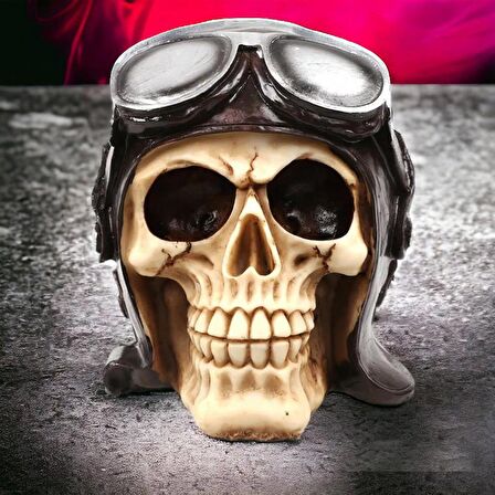 Gotik Stil Retro Uçak Pilotu Kurukafa İskelet Biblo Heykel Dekoratif Ürün Ev Hediyesi Vitrin Objesi