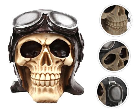 Gotik Stil Retro Uçak Pilotu Kurukafa İskelet Biblo Heykel Dekoratif Ürün Ev Hediyesi Vitrin Objesi