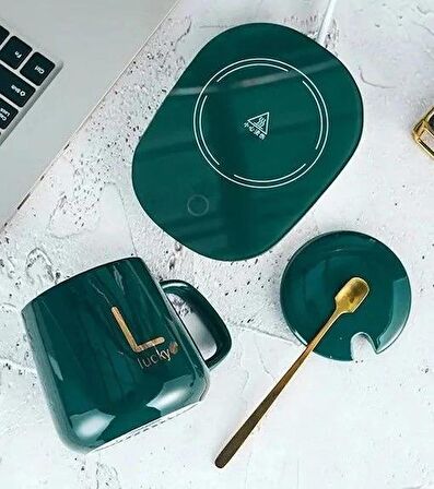 Lucky Tasarımlı 220 Volt Elektrikli Kapaklı Sıcak Tutan Isıtıcılı Kahve Kupa Fincan Bardak (Fişli)