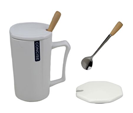 Mermer Tasarımlı Kapaklı Kaşıklı Sıcak Tutan Kupa Bardak Fincan Mug Mini Motivasyon Termos 330 ml.