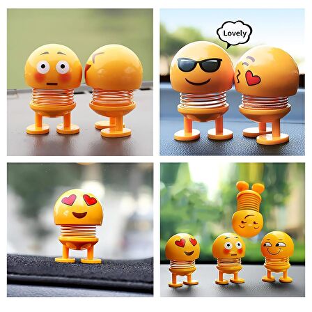 Emoji Smile Zıp Zıp Kafalar Mini Gülen Yüzler Araç Torpido & Masaüstü Süsü 6'lı Oyuncak Seti