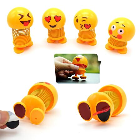 Emoji Smile Zıp Zıp Kafalar Mini Gülen Yüzler Araç Torpido & Masaüstü Süsü 6'lı Oyuncak Seti