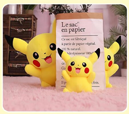 2 Adet İthal Kumaş Pokemon Go Pikachu Pikaçu Anime Figür Peluş Oyuncak Uyku & Oyun Arkadaşı 20 cm.