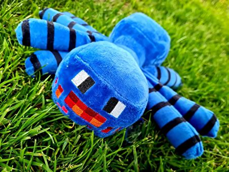 İthal Kumaş Minecraft Jinx Mojang Blue Spider Karakter Figür Peluş Oyuncak Uyku Oyun Arkadaşı 30 cm.