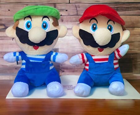 İthal Kumaş Süper Mario Kardeşler Mario Luigi 2'li Set Figür Peluş Oyuncak Uyku Oyun Arkadaşı 20 cm.