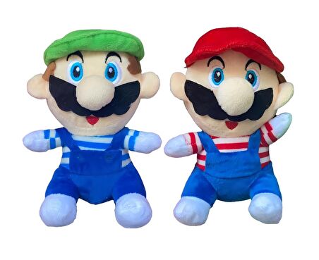 İthal Kumaş Süper Mario Kardeşler Mario Luigi 2'li Set Figür Peluş Oyuncak Uyku Oyun Arkadaşı 20 cm.