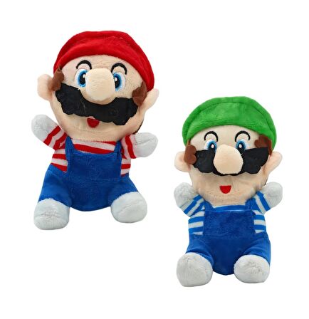 İthal Kumaş Süper Mario Kardeşler Mario Luigi 2'li Set Figür Peluş Oyuncak Uyku Oyun Arkadaşı 20 cm.