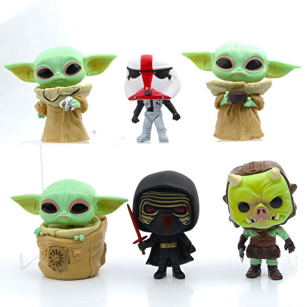 Mandalorian Grogu Baby Yoda İncinerator Stormtrooper Gamorrean Fighter Kylo Ren 6'lı Figür Oyuncak