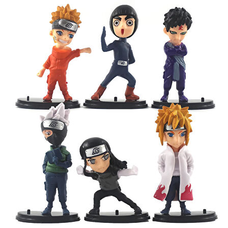 Naruto Anime Figür Karakter Kakashi Hyuga Minato Namikaze Rock Lee Uzumaki Gaara 6'lı Oyuncak Seti 