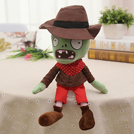 İthal Kumaş Plants vs. Zombies PVZ Serisi Sesli Karakter Figür Peluş Oyuncak Cowboy Zombie 28 cm.