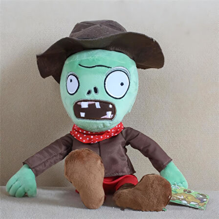 İthal Kumaş Plants vs. Zombies PVZ Serisi Sesli Karakter Figür Peluş Oyuncak Cowboy Zombie 28 cm.