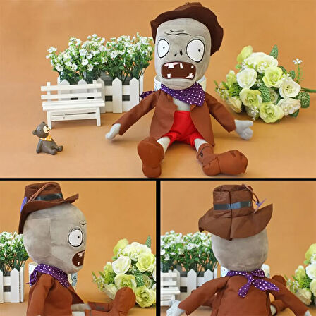 İthal Kumaş Plants vs. Zombies PVZ Serisi Sesli Karakter Figür Peluş Oyuncak Cowboy Zombie 28 cm.