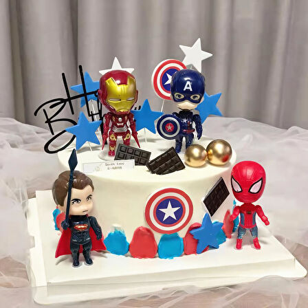 Yenilmezler 6lı Anime Figür Oyuncak Seti Spiderman Ironman Thor C. America Superman Batman Bir Arada