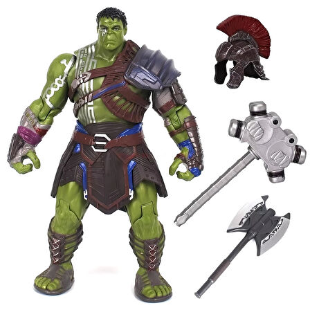 Yenilmezler Yeşil Dev Gladyatör Hulk Ragnarok Zırhlı & Savaş Aksesuarlı Eklemli Figür Oyuncak Seti