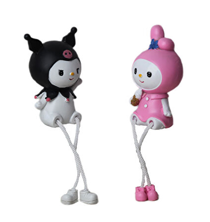 My Melody Kuromi  Ayakları Sallanan 2'li Biblo Seti Dekoratif Ürün Ofis Yeni Yıl Doğum Günü Hediyesi