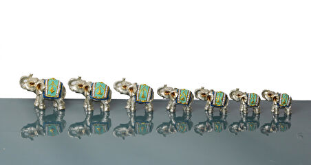 Lüks Motif İşlemeli 7'li Şans Bereket Fil Heykeli Biblo Hediyelik Dekoratif Ürün Ofis Ev Hediyesi 10