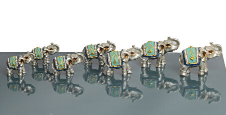 Lüks Motif İşlemeli 7'li Şans Bereket Fil Heykeli Biblo Hediyelik Dekoratif Ürün Ofis Ev Hediyesi 10