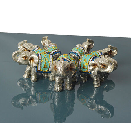 Lüks Motif İşlemeli 7'li Şans Bereket Fil Heykeli Biblo Hediyelik Dekoratif Ürün Ofis Ev Hediyesi 10