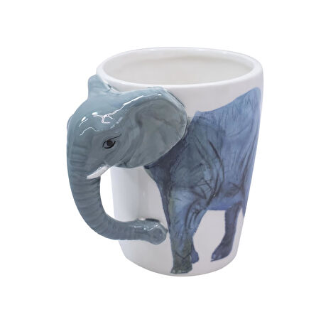 3D Animal Mug Serisi Özel Motifli El Boyaması Fil Tasarımlı Kahve Fincanı Kupa Bardak 300 ml.