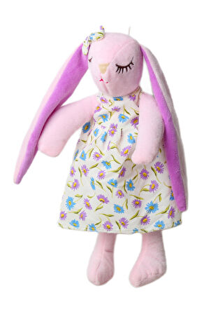 İthal Kumaş Uzun Kulaklı Renkli Kıyafetli Sevimli Tavşan Peluş Oyuncak Uyku & Oyun Arkadaşı 30 cm.