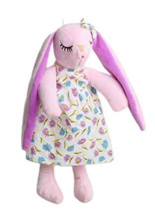 İthal Kumaş Uzun Kulaklı Renkli Kıyafetli Sevimli Tavşan Peluş Oyuncak Uyku & Oyun Arkadaşı 30 cm.
