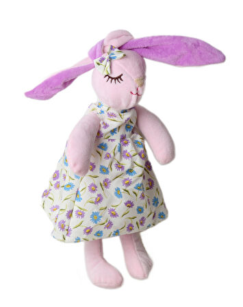 İthal Kumaş Uzun Kulaklı Renkli Kıyafetli Sevimli Tavşan Peluş Oyuncak Uyku & Oyun Arkadaşı 30 cm.