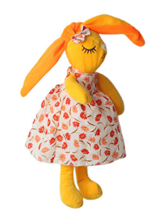 İthal Kumaş Uzun Kulaklı Renkli Kıyafetli Sevimli Tavşan Peluş Oyuncak Uyku & Oyun Arkadaşı 30 cm.