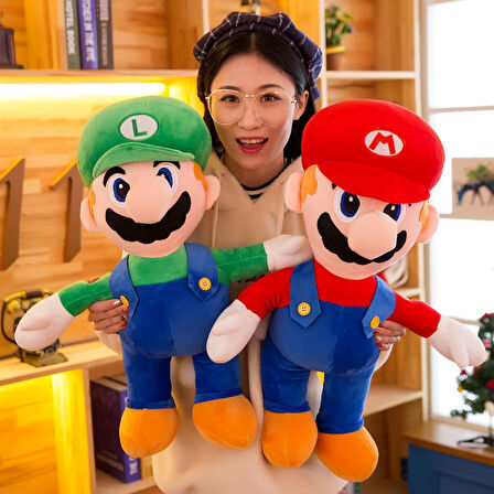 İthal Kumaş XL Boy Efsane 2li Süper Mario Kardeşler Mario & Luigi Peluş Oyuncak Uyku & Oyun Arkadaşı