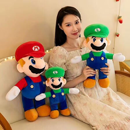 İthal Kumaş XL Boy Efsane 2li Süper Mario Kardeşler Mario & Luigi Peluş Oyuncak Uyku & Oyun Arkadaşı