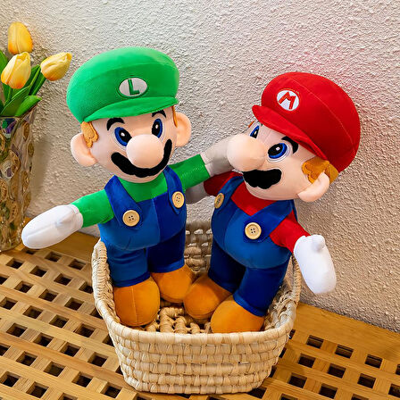 İthal Kumaş Efsane Süper Mario Kardeşler Mario Luigi Peluş Oyuncak Uyku Oyun Arkadaşı 2’li Set 27 cm