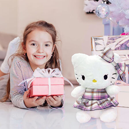 İthal Kumaş Elbiseli Hello Kitty Sanrio Peluş Karakter Figür Oyuncak Uyku & Oyun Arkadaşı 30 cm.
