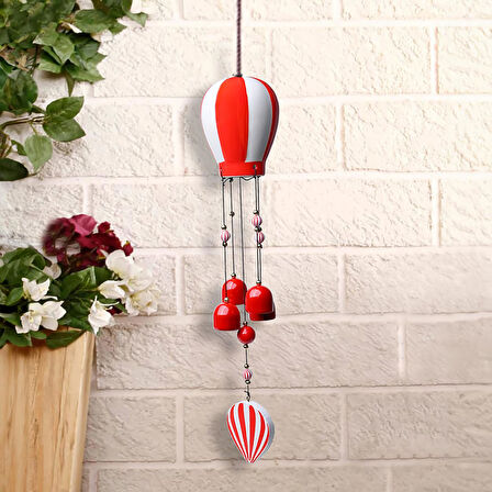 Lüks İşlemeli Seramik Uçan Balon Tasarımlı Rüzgar Çanı Kapı Balkon Bahçe Duvar Süsü Ev Hediyesi 40cm
