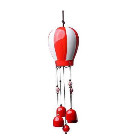 Lüks İşlemeli Seramik Uçan Balon Tasarımlı Rüzgar Çanı Kapı Balkon Bahçe Duvar Süsü Ev Hediyesi 40cm