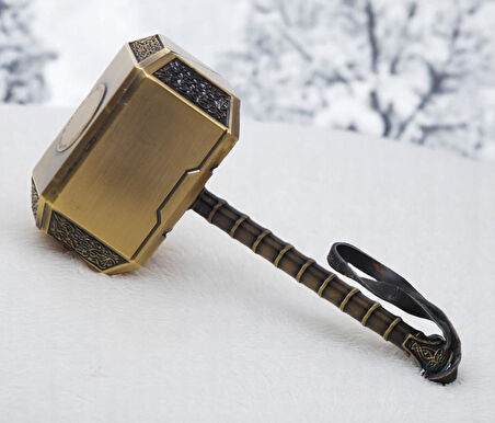 Gerçek Görünümlü İşleme Detaylı Lüks Döküm Metal Thor Çekici Miyölnir Mjölnir Efsanesi Biblo 20 cm.