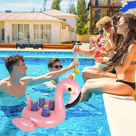 Büyük Boy Flamingo Tasarımlı Şişme 4lü Bardak Tutucu Bardaklık Havuz Deniz Plaj Eğlencesi Yaz Keyfi