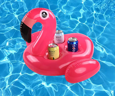 Büyük Boy Flamingo Tasarımlı Şişme 4lü Bardak Tutucu Bardaklık Havuz Deniz Plaj Eğlencesi Yaz Keyfi