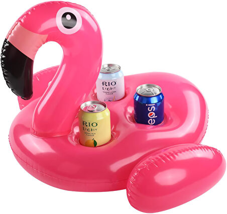 Büyük Boy Flamingo Tasarımlı Şişme 4lü Bardak Tutucu Bardaklık Havuz Deniz Plaj Eğlencesi Yaz Keyfi