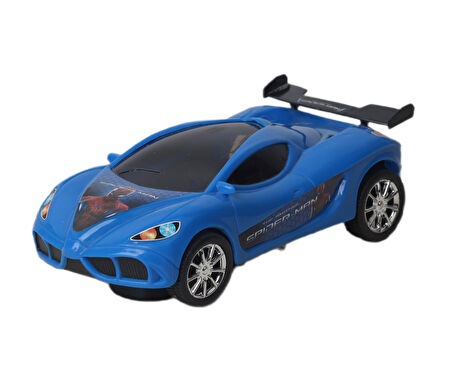 Flaş Led Işıklı Sesli Müzikli Pilli Çarpınca Dönen Spider-man Örümcek Adam Oyuncak Araba 20 cm. Mavi