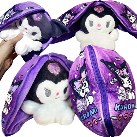 Sanrio Kuromi Peluş Oyuncak 35cm Fermuarlı Koza Sürpriz Dizayn İthal Kumaş Oyun & Uyku Arkadaşı