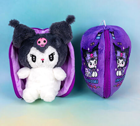 Sanrio Kuromi Peluş Oyuncak 35cm Fermuarlı Koza Sürpriz Dizayn İthal Kumaş Oyun & Uyku Arkadaşı