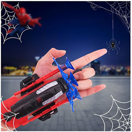 Spiderman Örümcek Adam Ağ Tasarımlı Vantuz Fırlatan Bileklik Oyuncak Seti 1 Fırlatıcı 3 Vantuz