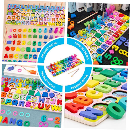 Montessori 6sı 1 Arada Ahşap Eğitici Oyuncak Seti Balık Tutma Şekiller Sayılar Halkalar Motor Beceri Geliştirici