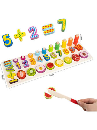 Montessori Ahşap Eğitici Meyve Doğrama Tanıma Oyuncak Seti Sayılar Halkalar Meyveler Motor Becerisi