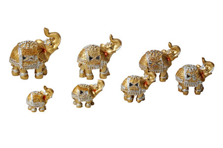 Lüks Motif İşlemeli Feng Shui 7’li Şans Bereket Fil Heykeli Biblo Seti Ev Ofis Yeni Yıl Hediyesi 1