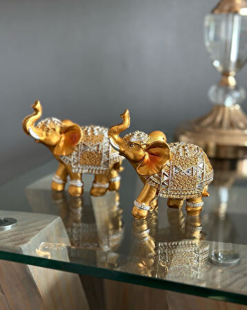 Lüks Motif İşlemeli Feng Shui 7’li Şans Bereket Fil Heykeli Biblo Seti Ev Ofis Yeni Yıl Hediyesi 1