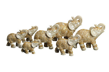 Lüks Motif İşlemeli Feng Shui 7’li Şans Bereket Fil Heykeli Biblo Seti Ev Ofis Yeni Yıl Hediyesi 3