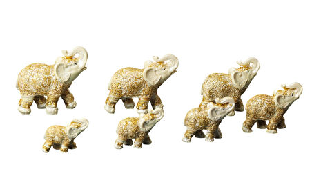 Lüks Motif İşlemeli Feng Shui 7’li Şans Bereket Fil Heykeli Biblo Seti Ev Ofis Yeni Yıl Hediyesi 3