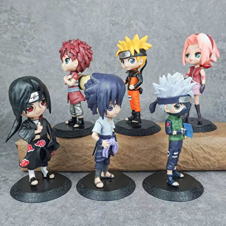 Naruto Shippuden 6'lı Anime Manga Figür Seti Uzumaki Kakashi İtachi Sakura Sasuke Bir Arada 15 cm.