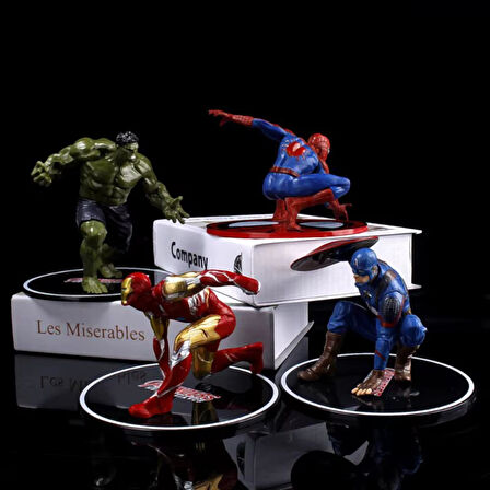 Marvel Yenilmezler Ironman Spiderman Hulk Captain America Özel Stantlı 4lü Oyuncak Figür Karakterler