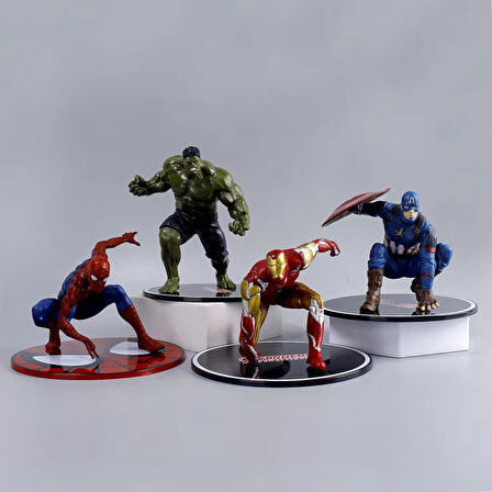 Marvel Yenilmezler Ironman Spiderman Hulk Captain America Özel Stantlı 4lü Oyuncak Figür Karakterler